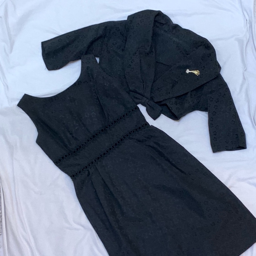 Vintage Black Brocade 2 Peice Dress Encemble